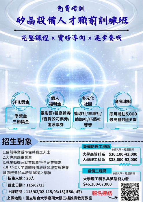 矽品設備人才職前訓練班徵才海報圖片