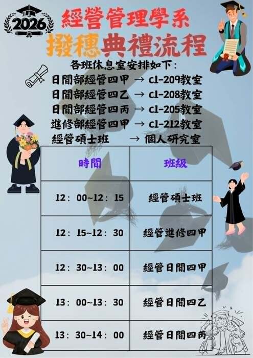 【系辦公告】撥穗典禮時程公告，請參加同學注意！（當天沒有領畢業證書喔！）圖片